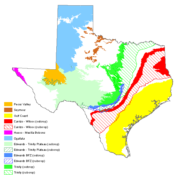 Map of major aquifers of Texas.
