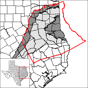 This map shows the extent and location of the northern portion of the Carrizo-Wilcox Aquifer GAM.