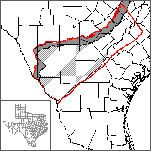 This map shows the extent and location of the southern portion of the Carrizo-Wilcox Aquifer GAM.